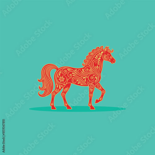Illustrated Horse with Intricate Patterns.