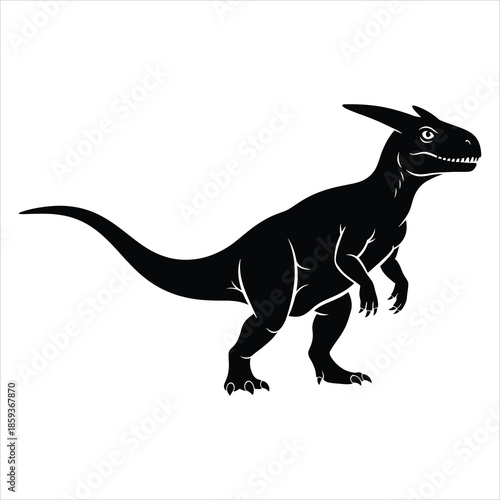 Dinosaur silhouette with crest on head, ancient reptile illustration