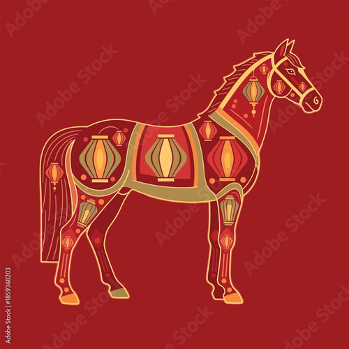 Ornate Horse Illustration with Golden Details.