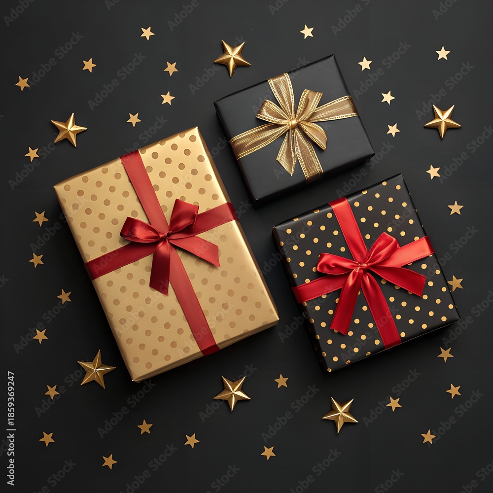 Obraz premium Minimal black gift background with deep dark tones and wide empty space for luxury branding and typography
