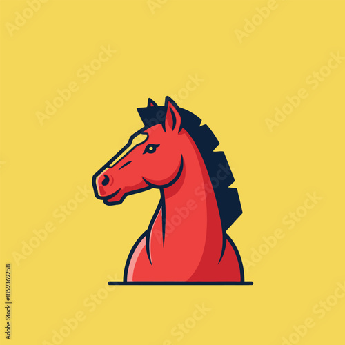 Red Horse Head Illustration Profile View.