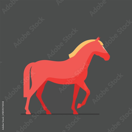 Red Horse Illustration Running Sideways Profile.