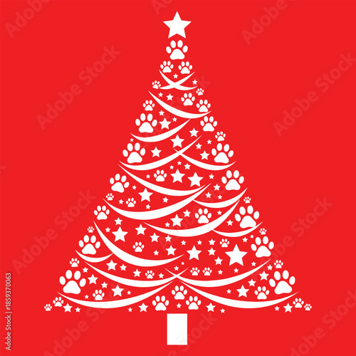 Customizable Christmas Tree with Paw Prints and Stars, Full Customizable Design for Pet Lovers and Holiday Cheer