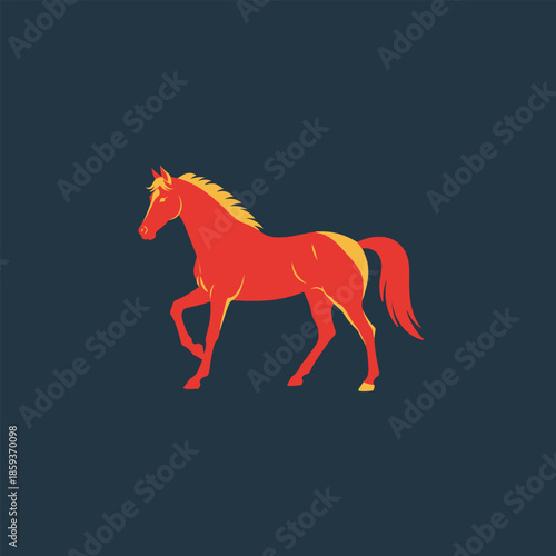 Red Horse Illustration Running with Flowing Mane.