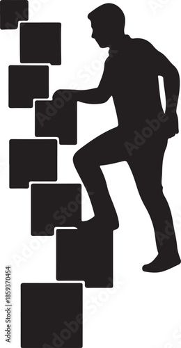 Man climbing staircase silhouette