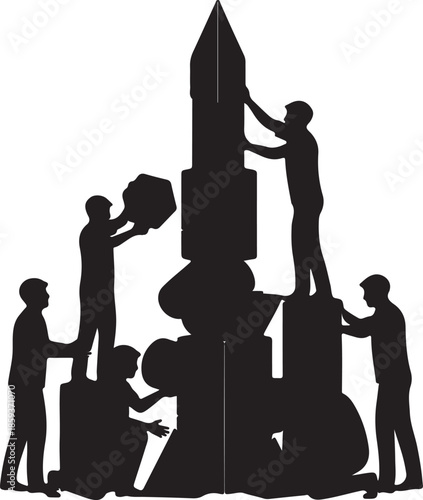 Teamwork building a large monument