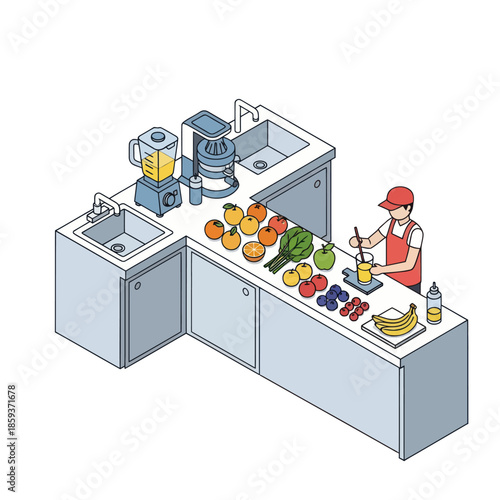 Woman Preparing Fresh Fruit Juice Kitchen.