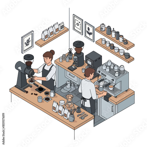 Coffee Shop Baristas Preparing Coffee Drinks.