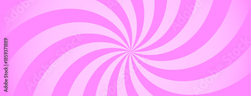 Retro candy cane spiral background with strawberry cream swirls. Pink whirlpool bg. Whimsical Y2K vortex pattern featuring pastel pink and white radial beams in psychedelic cartoon style.