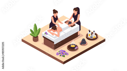 Isometric spa treatment: relaxing massage with aromatherapy and herbal therapy
