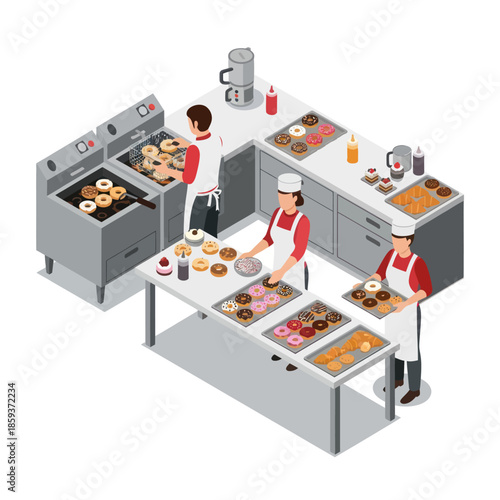 Bakers Preparing Pastries in Commercial Kitchen.
