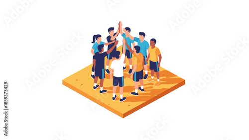 Team unity and collaboration concept in isometric style
