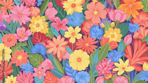 Vibrant Floral Abundance - A Colorful Garden of Blossoms.