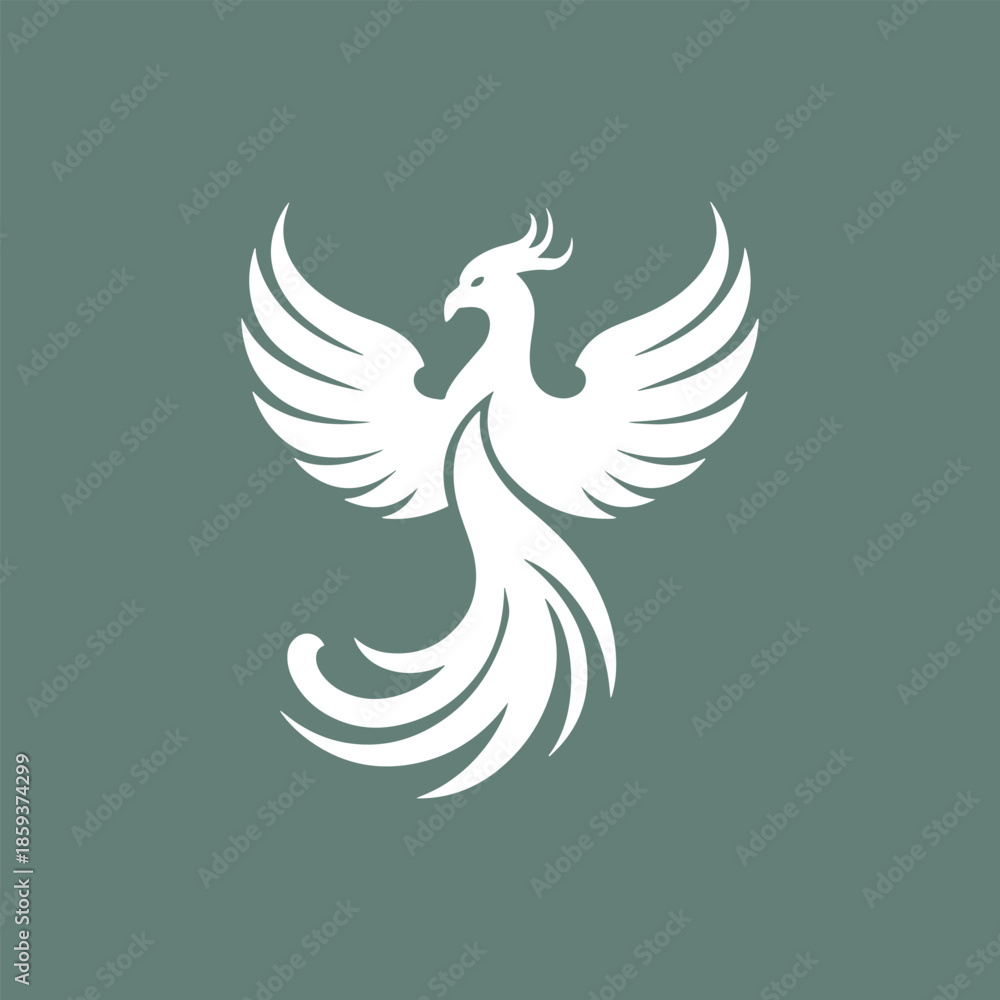 Obraz premium White Phoenix Bird Logo on Dark Background Vector