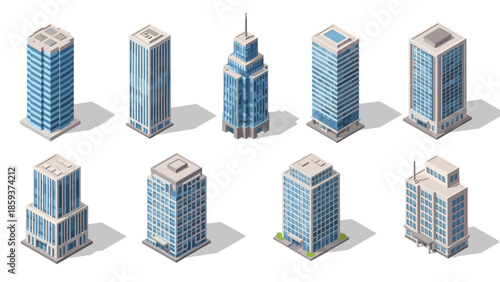 Isometric modern city skyscrapers collection of urban architecture designs