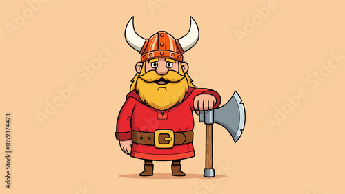 Cartoon Viking Warrior with Axe and Horned Helmet.