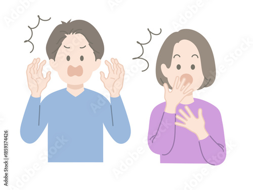 びっくりしている表情の男女　イラスト
