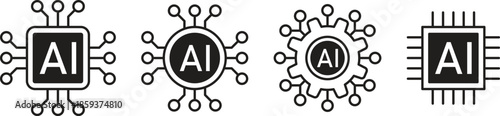 AI Microchip Icon Set for Technology, Circuit, and Digital Innovation Themes