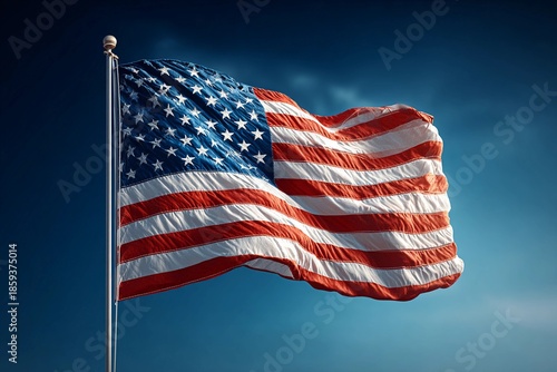 Flag Waving Proudly Under a Bright Blue Sky Filled With Soft Wispy Clouds Generative AI