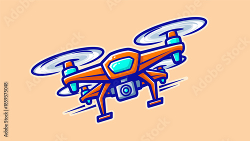 Cartoon Drone Illustration with Camera for Aerial Photography.