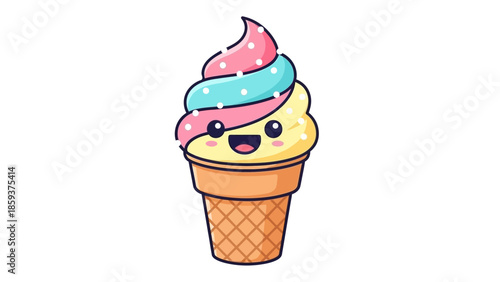 Colorful cartoon ice cream cone with happy face