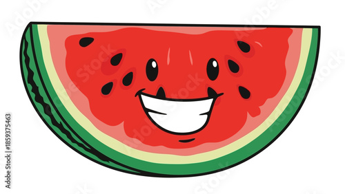Smiling cartoon watermelon slice with happy face