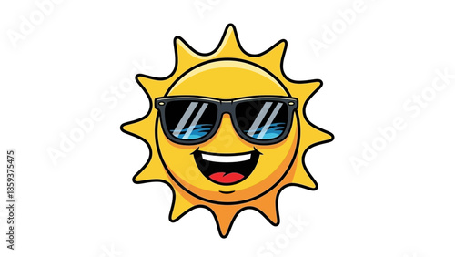 Smiling sun wearing cool sunglasses on a white background