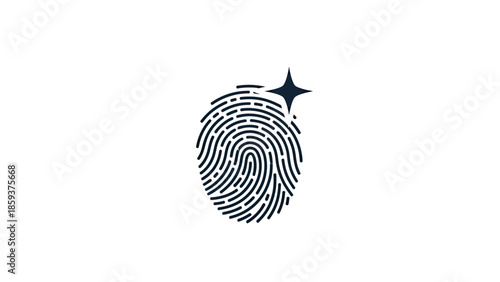 A minimalist logo featuring a fingerprint with a four-point star, on a white background