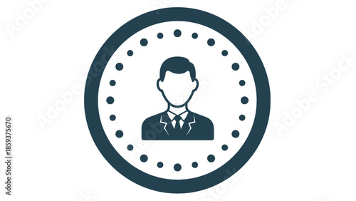 Icon of a silhouetted business person in a circle with small dots