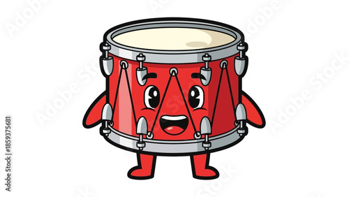 Happy cartoon drum with expressive face and playful vibe