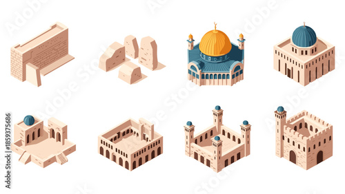 Isometric middle eastern architecture collection: iconic structures and landmarks