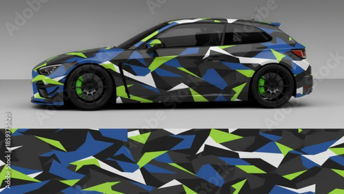 Custom car wrap design featuring vibrant jellyfish and abstract neon patterns on a dark background.
