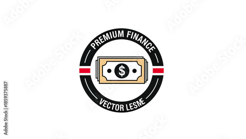 A circular graphic with money, a dollar sign, and text about premium finance on a white background