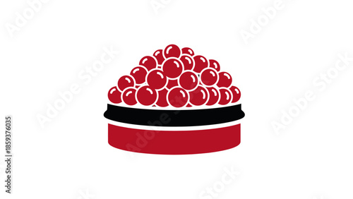 A stylized illustration depicting a pile of red orbs atop a dark rimmed, red container