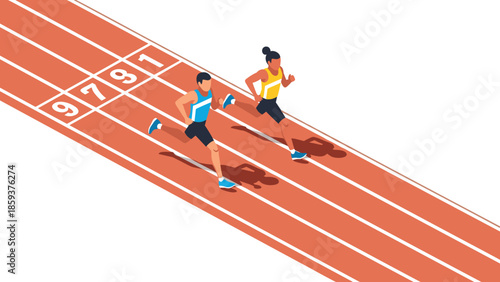 Dynamic isometric runners racing on track in competition setting
