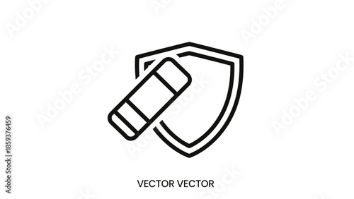 A shield icon intersected by a eraser, rendered in black and white on a clean white background