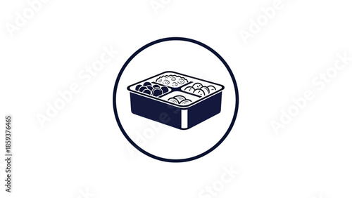 Icon shows a meal with different food compartments inside a circle. It's in dark blue and white