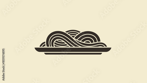 A minimalist illustration of a plate of noodles with an off-white background