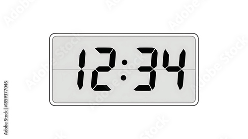 A digital display shows the time as 1234. The numbers are black against a light grey background, housed in a rectangular frame