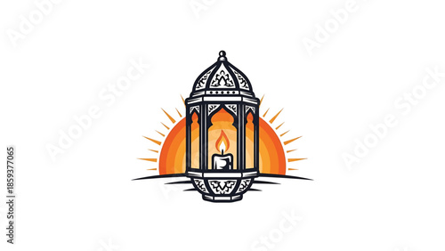 A detailed illustration depicts a vintage, ornate lantern. The lantern, with a lit candle, is set against a stylized, radiating sun. It is a symbol of warmth