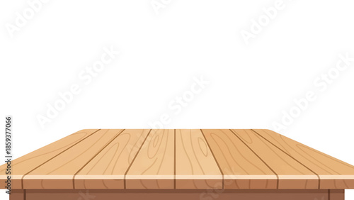 A digitally created table with a natural wood appearance stands out against a pristine white backdrop. The wooden surface evokes a sense of elegance