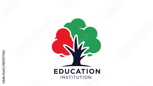 A minimalist logo featuring a stylized tree with red and green foliage and the words "EDUCATION