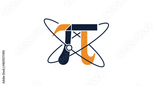 Abstract mathematical symbol, combining a constant, a formula, and an atom's orbit
