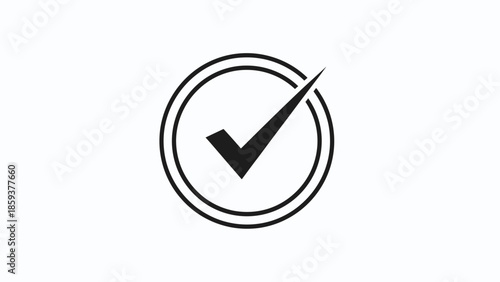 A minimalist black tick mark within a double outlined circle on a white background