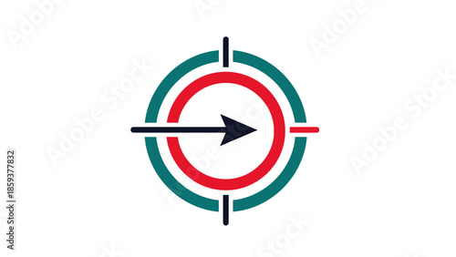 Graphic illustration of a target with arrow. Features rings in red and green, plus black arrow
