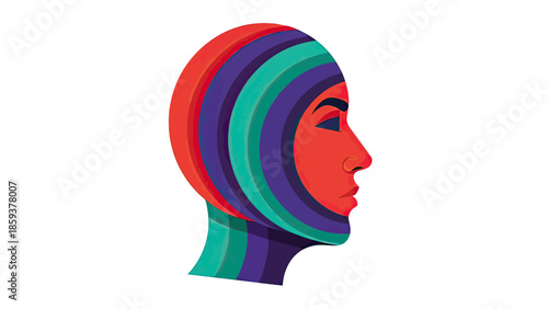 Vector graphic of a human profile with colorful concentric rings in a side-facing view