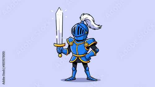 Cartoon Knight in Shining Armor Holding a Sword.