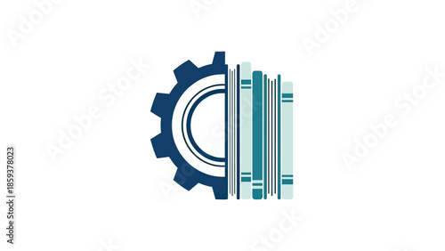 An abstract logo featuring a gear and books, representing knowledge, education, and technology integration