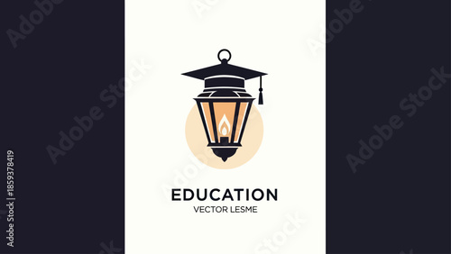 A vector illustration features a lantern with a graduation cap. The word EDUCATION is below