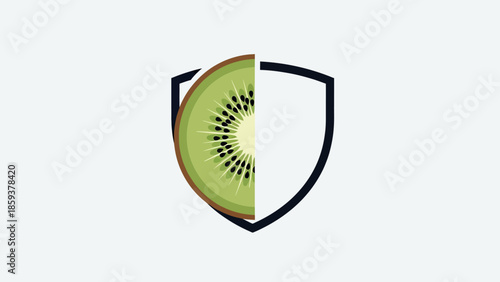 A graphic featuring half a kiwi slice inside a shield shape